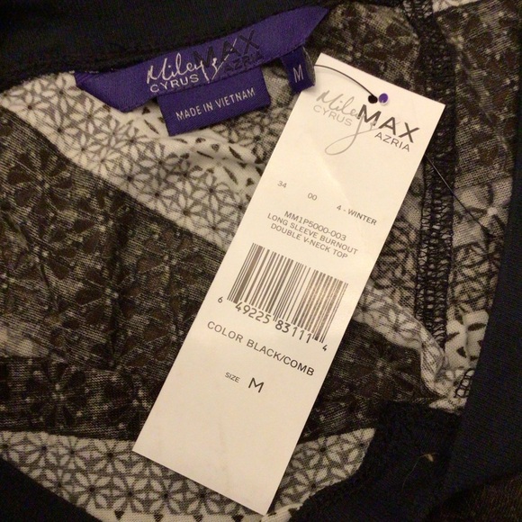 Miley Cyrus Max Azria Long Sleeve Burnout Double V-neck Short Size Medium - Picture 5 of 6